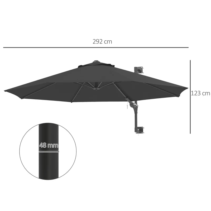 Grey 3m Wall-Mounted Parasol Shade with Handle