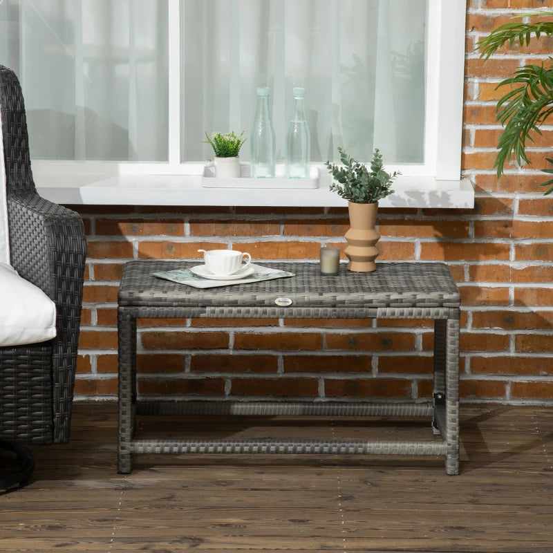 Grey Rattan Outdoor Side Table with Plastic Board - Patio & Balcony Furniture