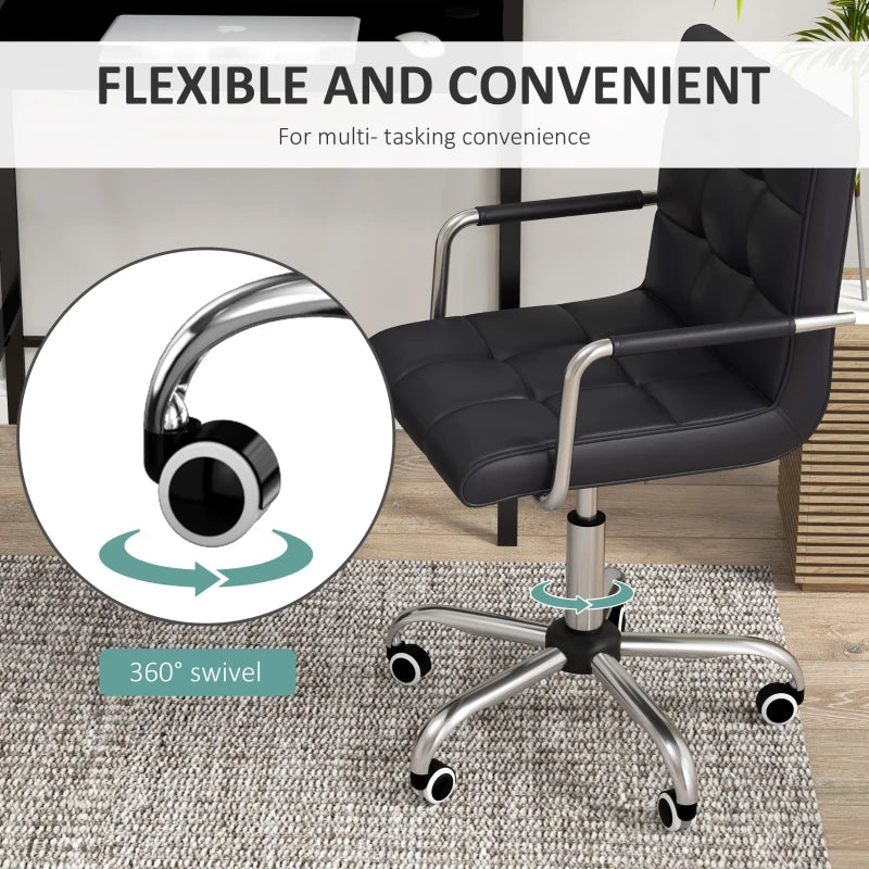 Home Office Chair and Desk Set - Faux Leather Swivel Chair with Storage Shelf, Black Study Desk for Comfort & Style