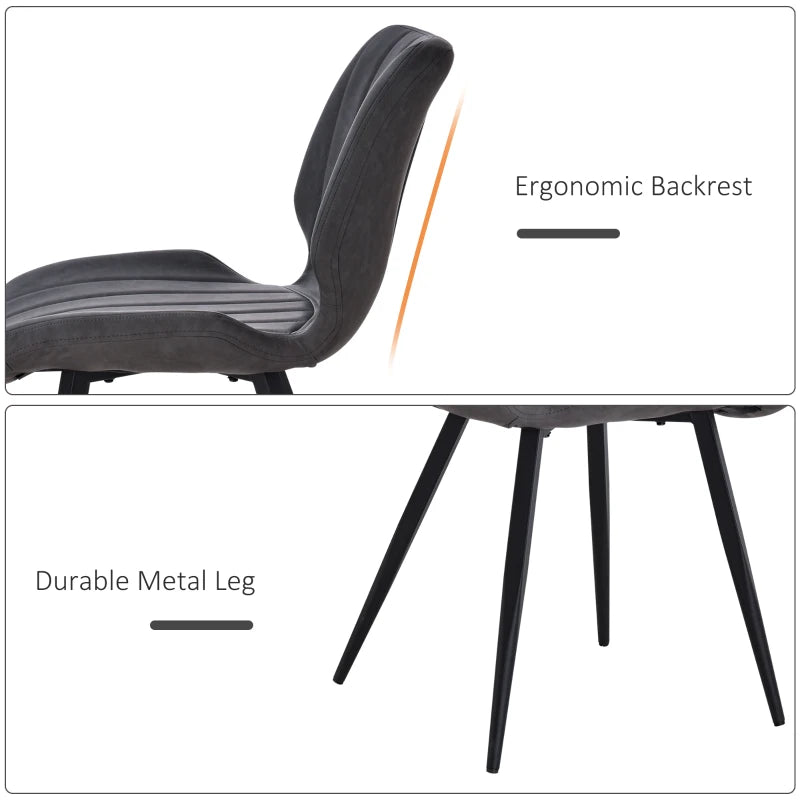 Set of 2 Grey PU Leather Dining Chairs with Backs, Padded Seats & Steel Frame for Kitchen & Dining Room