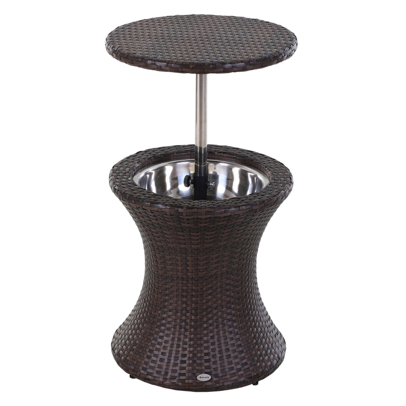 Brown Rattan Ice Bucket Table for Outdoor Bar and Patio