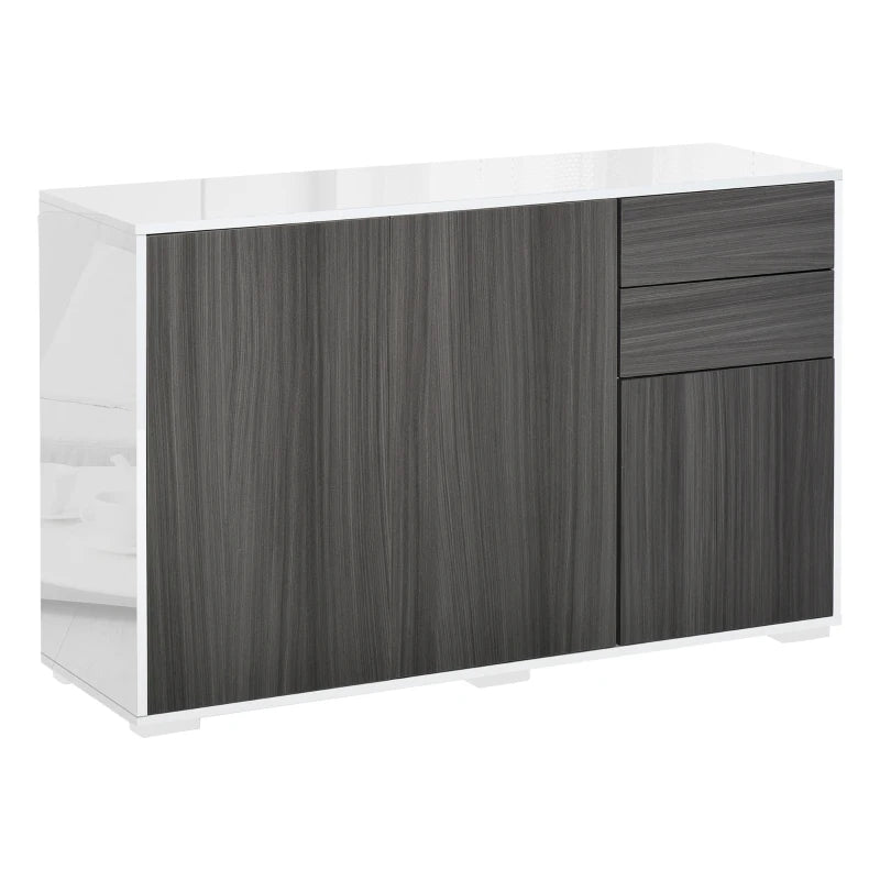 High Gloss Sideboard with 2 Drawers - Modern Push-Open Design Side Cabinet for Living Room & Bedroom in Light Grey & White