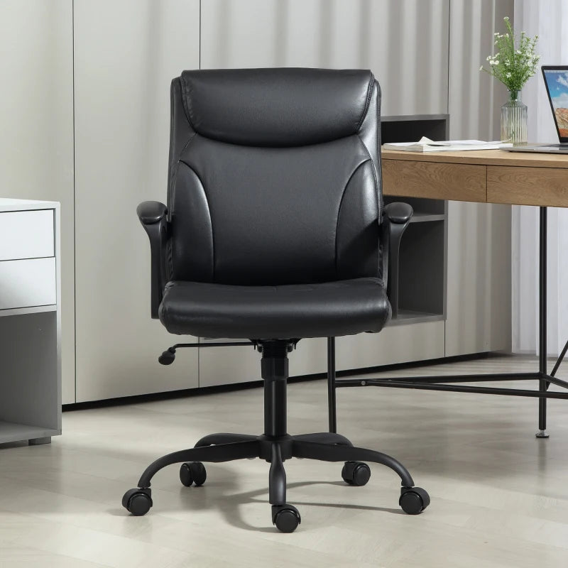 Executive Office Chair Faux Leather Desk Chair Height Adjustable Swivel Wheels Tilt Function Computer Chair for Home Office Study Room Black