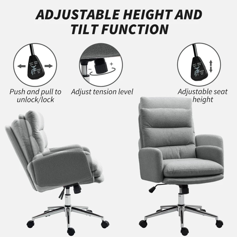 Comfortable 91-99cm Grey Sherpa Fleece Office Chair - Ergonomic Design for Home & Office Use
