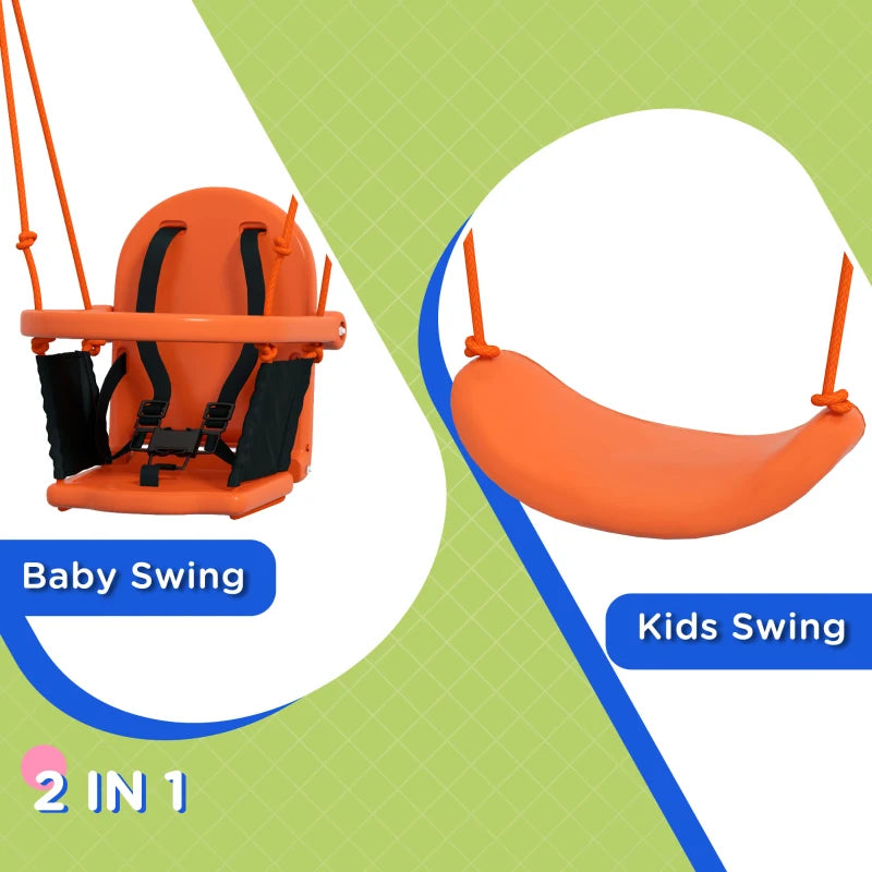 Two-In-One Toddler Garden Swing with Comfortable Seat and Safety Belt in Orange and Blue