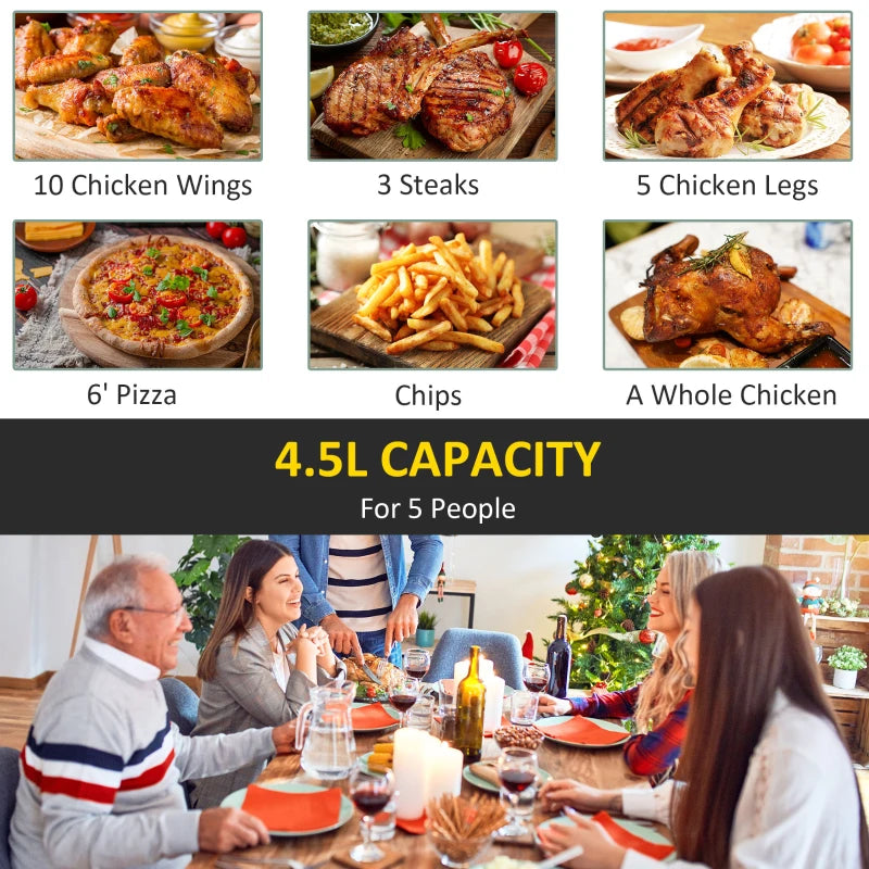4.5L Black Air Fryer Oven - 1500W Rapid Air Circulation, Adjustable Temp & Timer, Nonstick Basket for Healthy Cooking