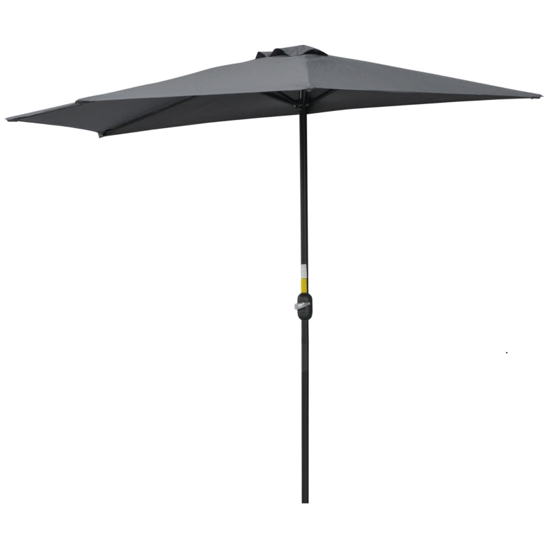 Grey 3m Half Round Patio Umbrella with Crank Handle - No Base