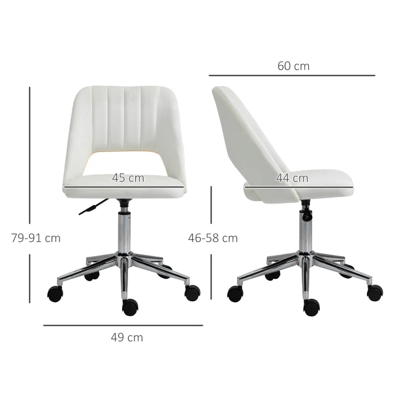 Vinsetto Cream White Velvet-Feel Armless Office Chair - Stylish Ergonomic Design for Home & Office Use