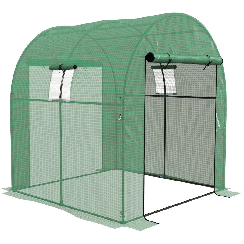 Green Walk-in Polytunnel Greenhouse with UV-Resistant Cover, Doors, and Windows, 1.8 x 1.8 x 2m