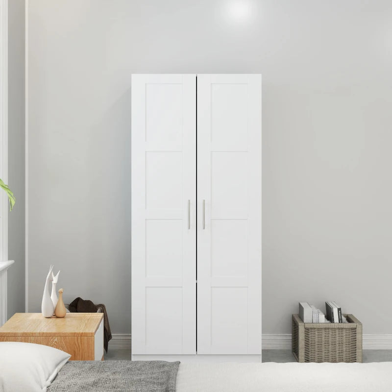 Double Paneled Door Wardrobe with Shelves Stylish White Storage Solution for Bedrooms