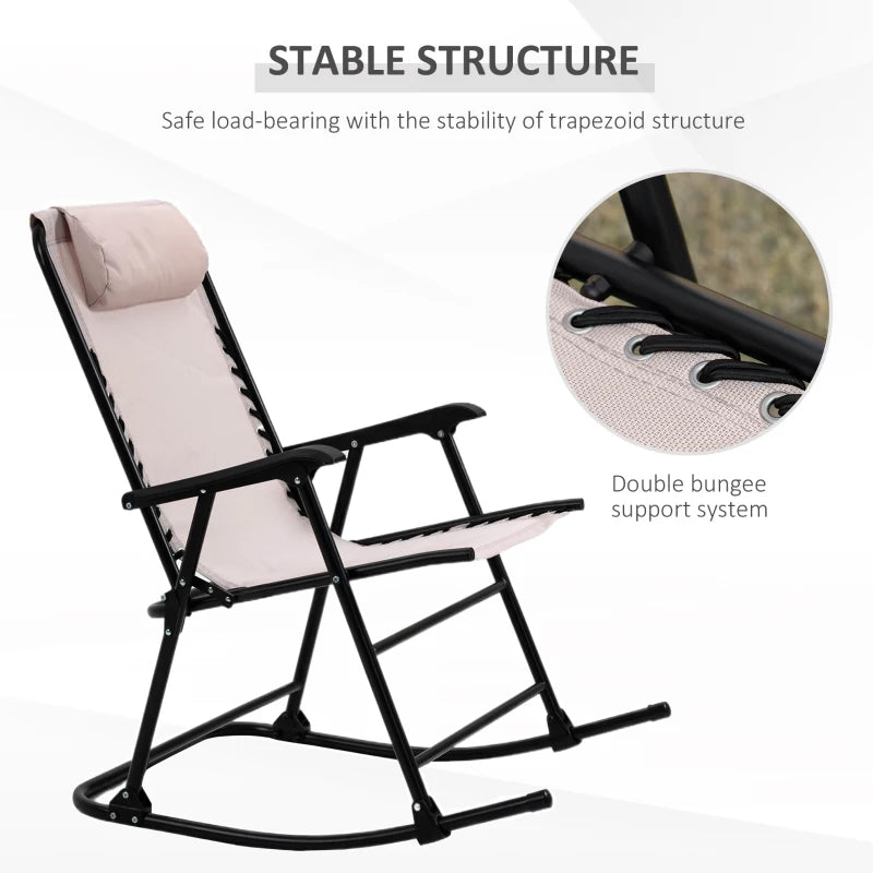Beige Folding Rocking Outdoor Chair with Headrest