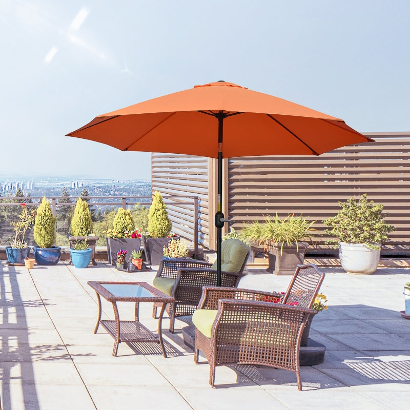 Orange 2.6M Patio Sun Umbrella with Tilt Shade and Crank