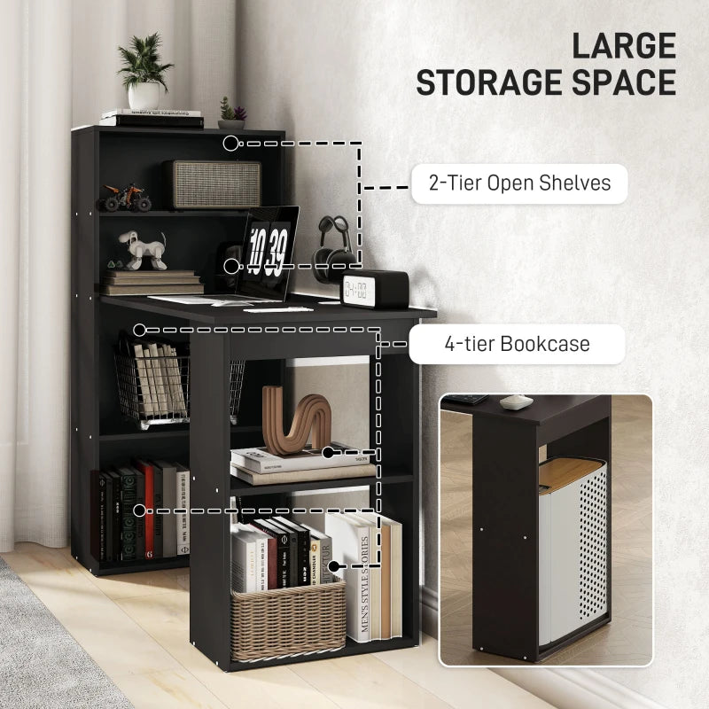 120cm Wooden Computer Desk with 6-Tier Bookshelves - Stylish Home Office Laptop Table & Writing Workstation in Black