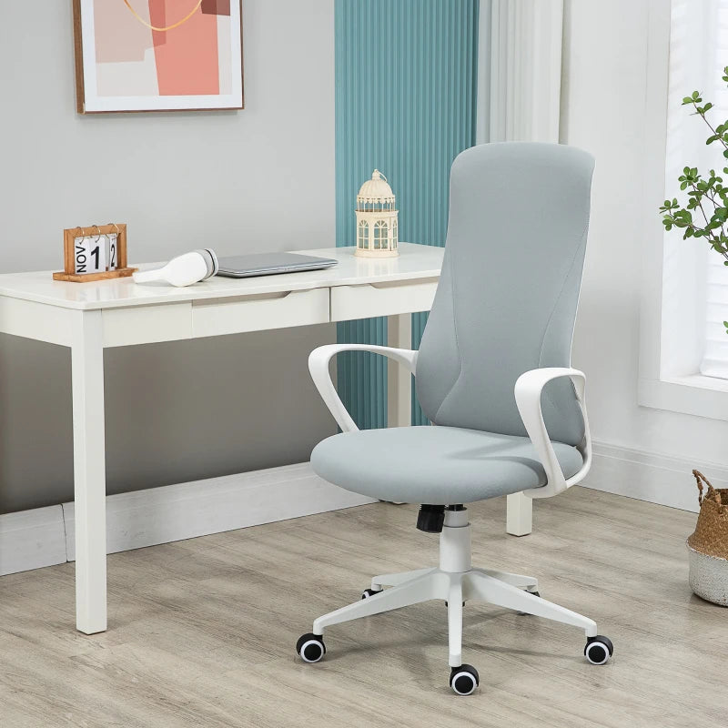 Vinsetto High Back Office Chair - Adjustable Fabric Desk Chair with Armrests, Swivel Wheels, Light Grey - Ergonomic Comfort