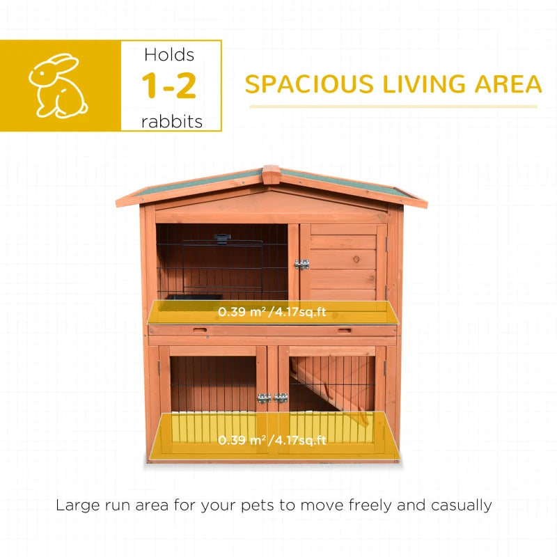 Outdoor Rabbit Hutch & Guinea Pig Cage - 2-Tier Bunny Home with No-Leak Tray, 100.5 x 55 x 101 cm