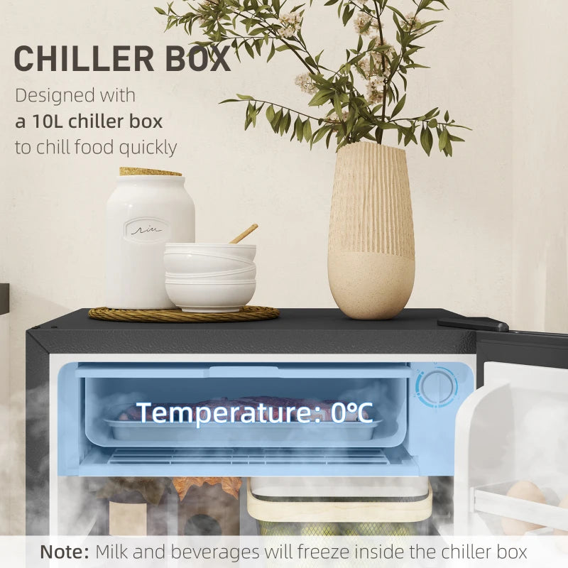 91L Freestanding Under Counter Fridge Freezer - Compact Silver Chiller Box, Adjustable Thermostat, 47.5cm Wide, Ideal for Small Spaces