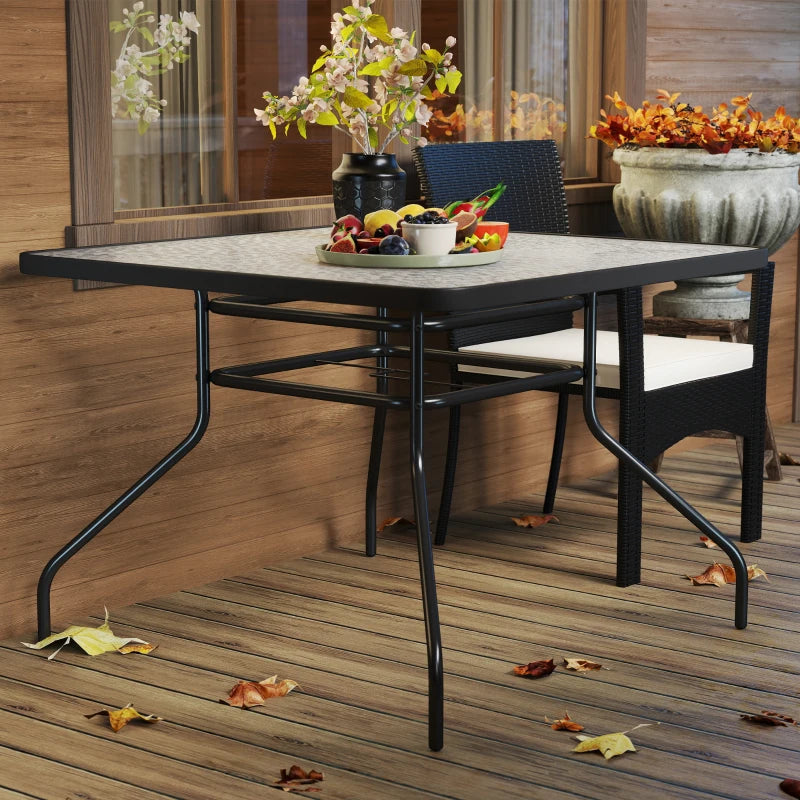 glass patio table with umbrella hole uk Square Garden Dining Table with Tempered Glass Top & Umbrella Hole