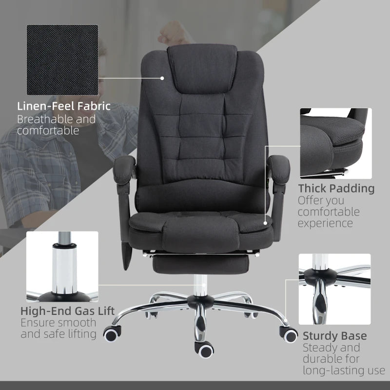Vinsetto Black Six-Point Massage Office Chair with Heat - Ergonomic Comfort for Home & Work