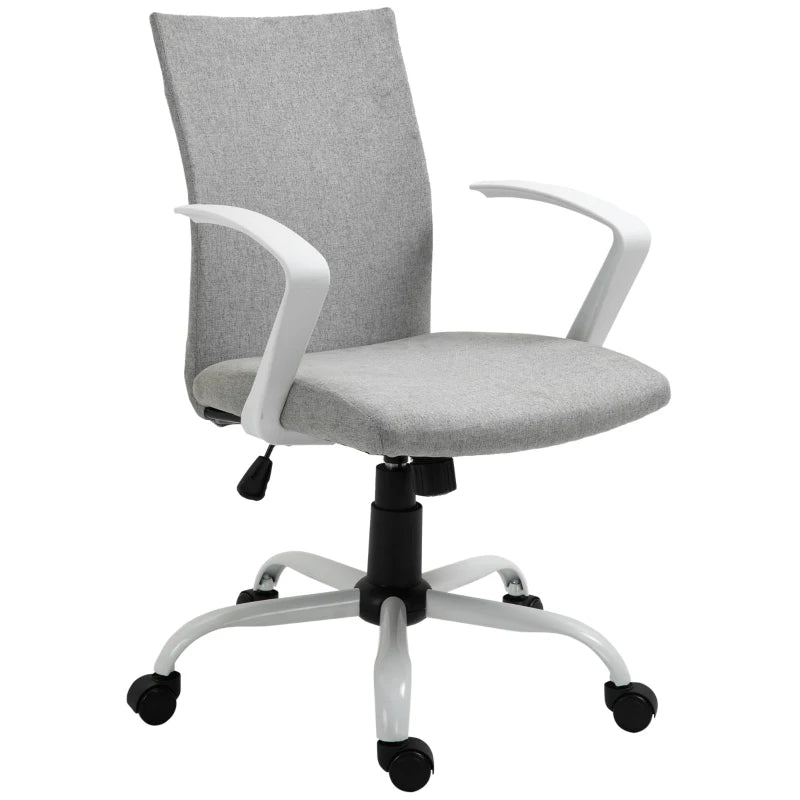 Vinsetto Light Grey Linen Swivel Office Chair - Adjustable Height, Armrests, Wheels, Perfect for Home Study & Computer Desk