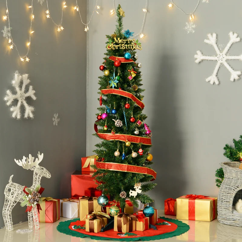 5ft Unlit Pencil Slim Artificial Christmas Tree - Realistic Green Branches with Sturdy Stand for Holiday Decor
