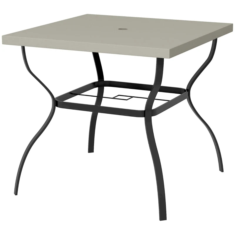 Steel Garden Table Set with Parasol Hole - Grey/Black, 4-Seater