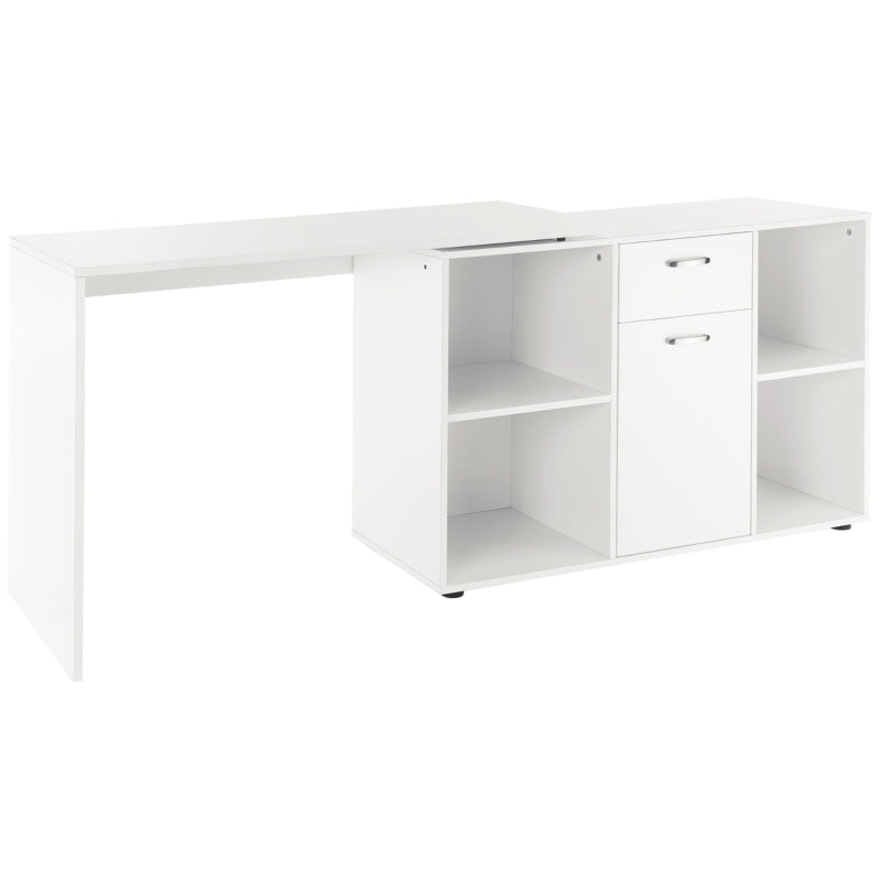L-Shaped White Computer Desk with Storage, Drawer & Cabinet - Corner Laptop PC Workstation for Home Office, 120x115x76cm