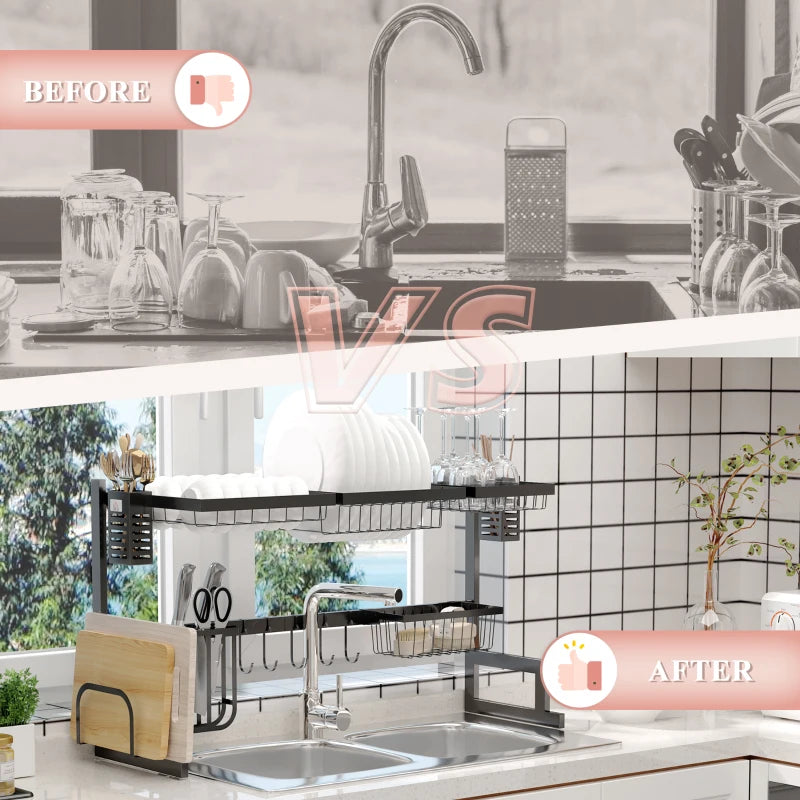 93cm Modular Over-Sink Drying Rack - Space-Saving Kitchen Organizer for Dishes, Pots, and Utensils - Adjustable Design