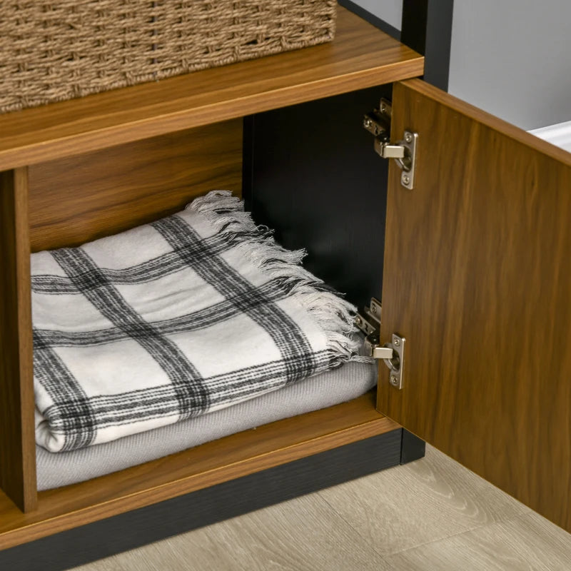 Modern 4-Tier Bookshelf with Closed Cabinet - Freestanding Bookcase for Living Room, Home Office & Study - Walnut Brown