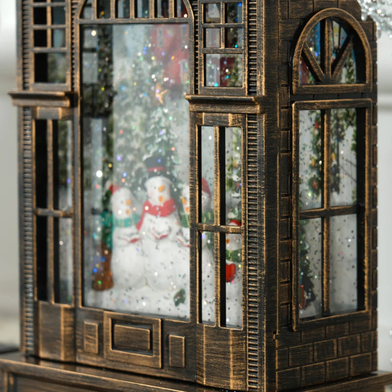 Bronze Tone Christmas Snow Globe Lantern with Lights - Musical Glitter Swirling Decoration, Battery Operated Holiday Gift