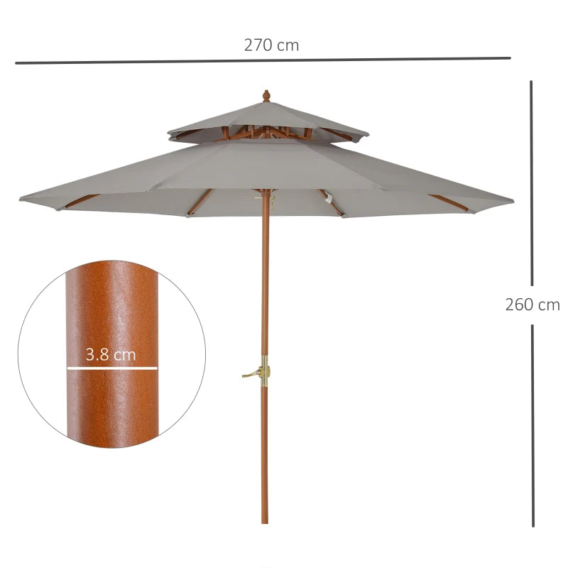 Grey Double Tier Patio Garden Umbrella 2.7m