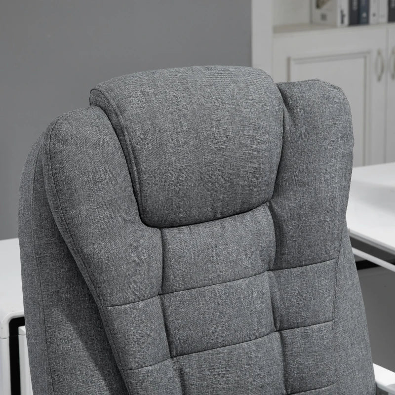 Vinsetto Grey Office Chair - Linen Fabric Swivel Desk Chair with Padded Cushion, 135° Recline & Retractable Footrest