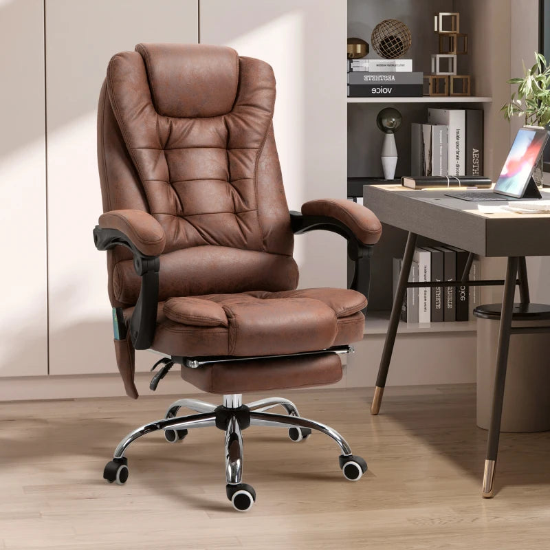 Vinsetto Heated Massage Office Chair - 6 Vibration Points, Ergonomic High Back, Adjustable Recliner with Footrest - Brown