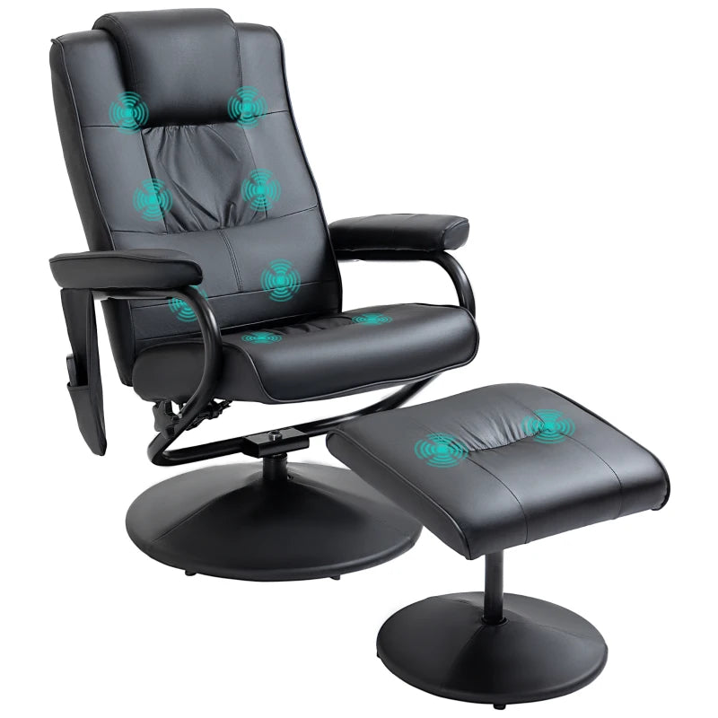 Faux Leather Swivel Recliner Chair with Footstool, Remote Control Massage Armchair, Stylish Black Design
