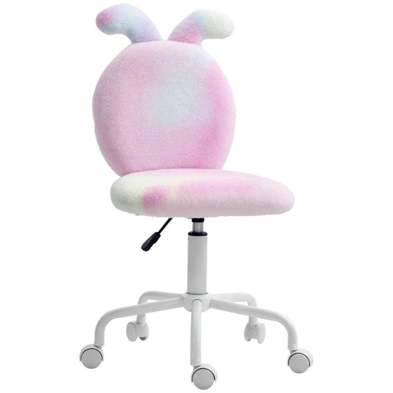 Fuzzy Bunny Ears Office Chair - Faux Fur Swivel Desk Chair, Armless Makeup Vanity Chair, Adjustable Height for Bedroom & Study