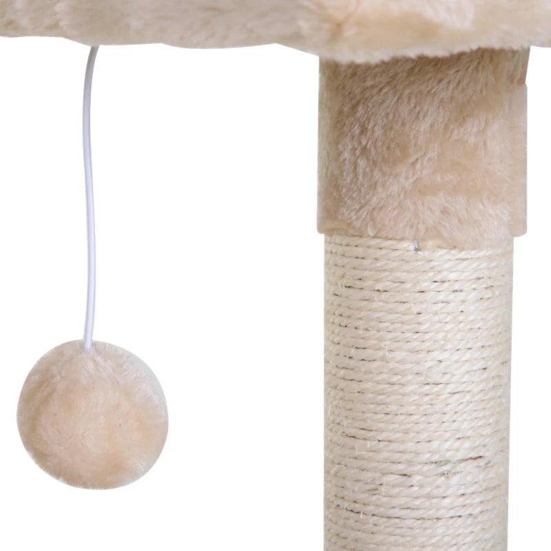 Beige Cat Scratch Post with Bed - Indoor Cat Tree & Hammock, Sisal Scratching Posts for Active Kittens