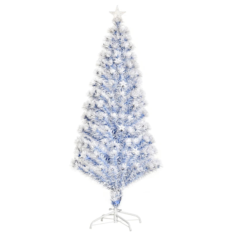 5FT Pre-Lit Artificial Fibre Optic Christmas Tree with LED Lights - Easy Storage Seasonal Decoration in White & Blue