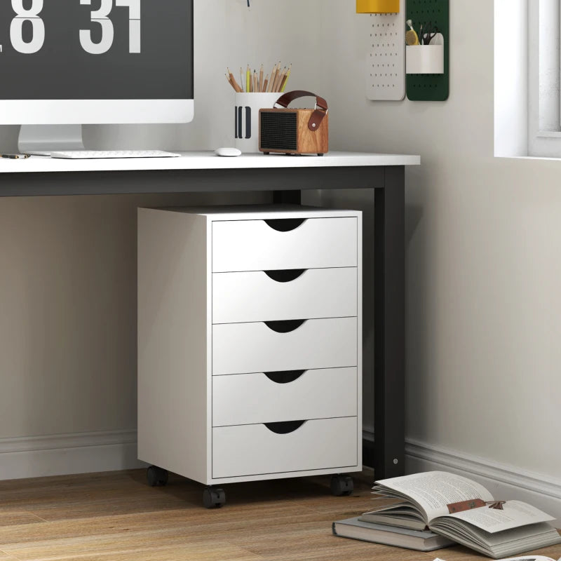 Modern White Five-Drawer Filing Cabinet for Home Office Storage - Stylish and Functional Organization Solution