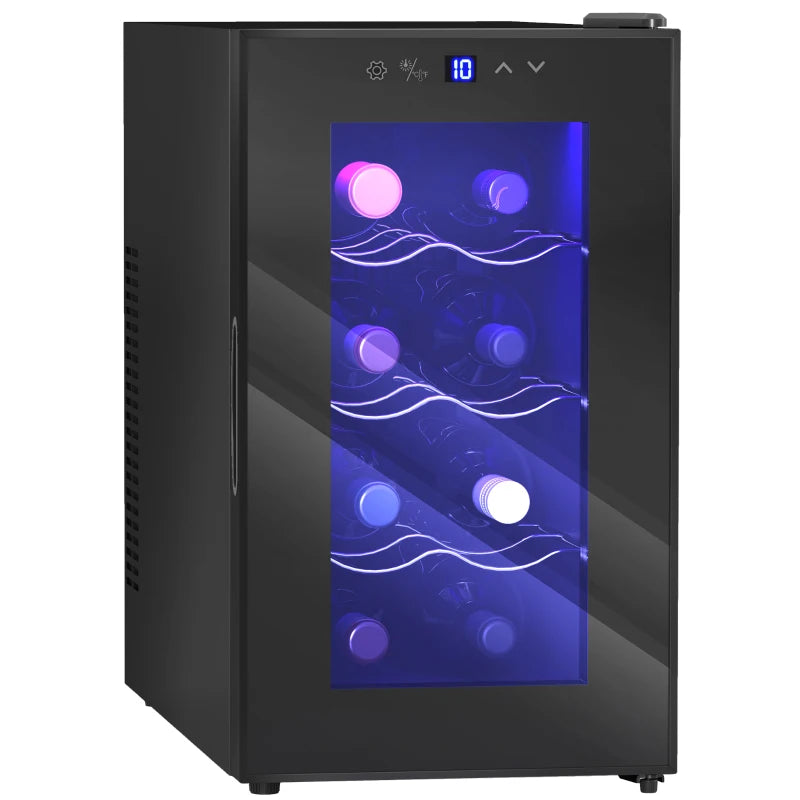 Mini Table Top Wine Fridge - 8 Bottle, 17L, Quiet Under Counter Cooler with Glass Door & Digital Control