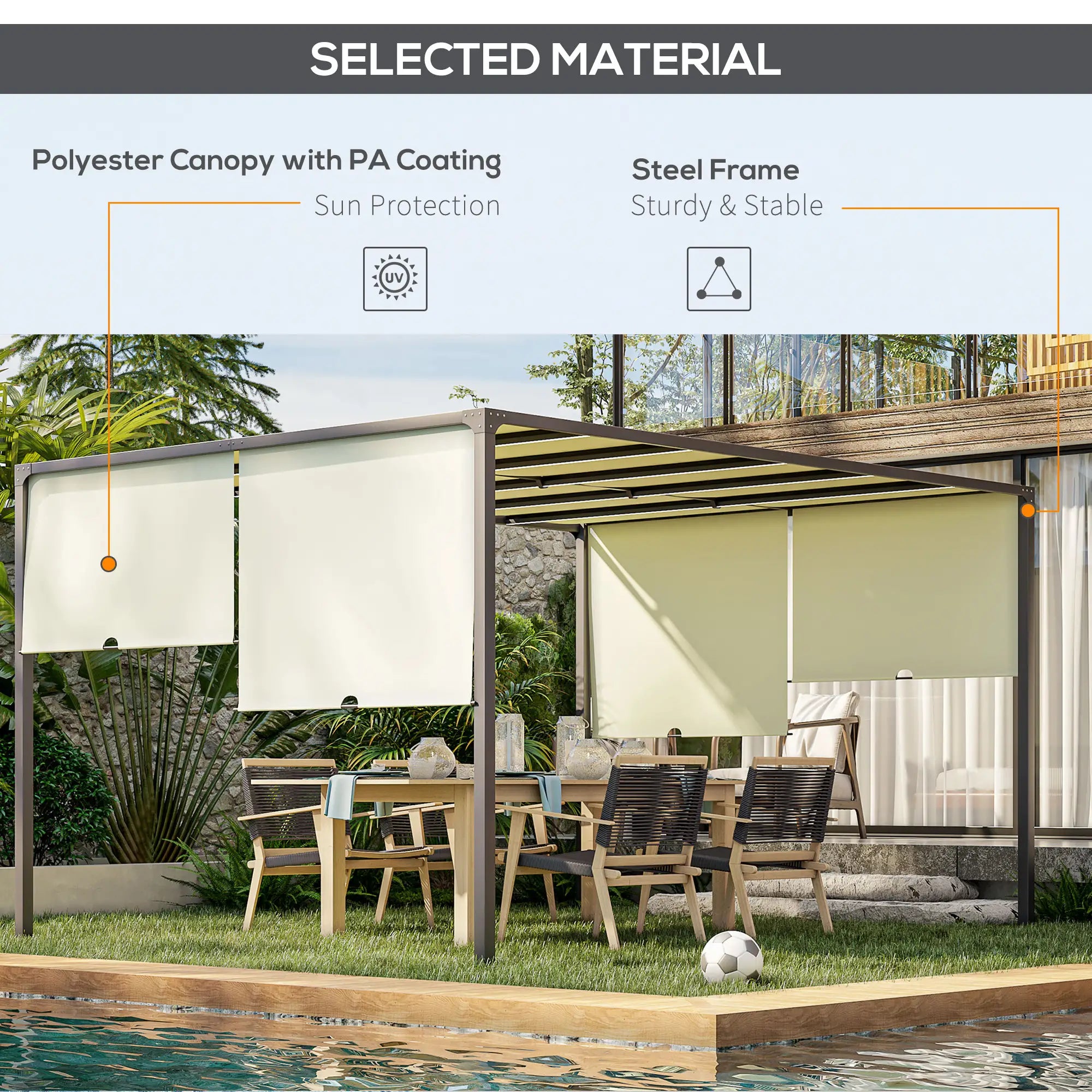 3m x 4m Fully Retractable Metal Garden Pergola - Cream White - Built-In LED Light Strip