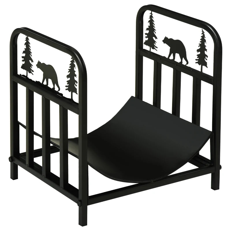 Bear-Shaped Metal Firewood Log Holder Rack - Indoor/Outdoor Fireplace Wood Storage, Rust-Resistant, 42W x 33.5D x 43H cm