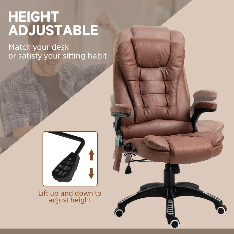 Vinsetto Heated Massage Recliner Chair - 6 Massage Points, 360° Swivel, Microfiber Office Chair, Brown Comfort
