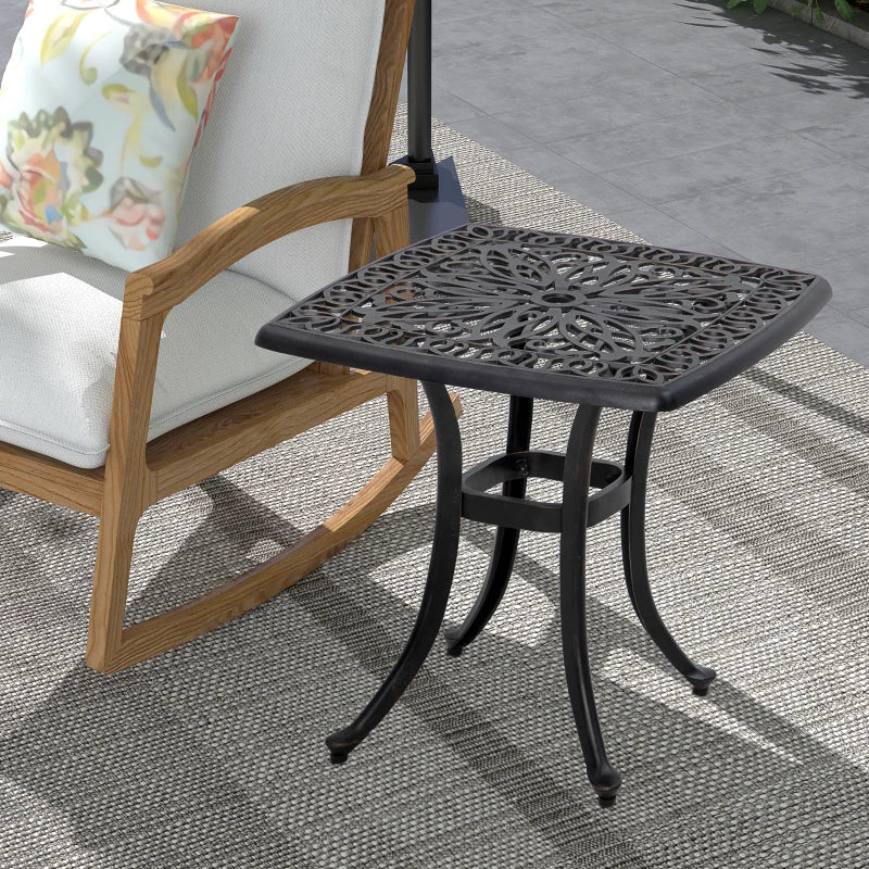 Square Bronze Outdoor Bistro Table with Umbrella Hole - Garden Side Table for Balcony (Size: 60cm)