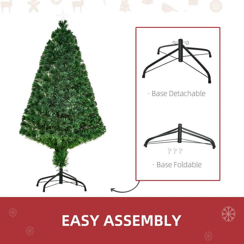 4FT Pre-Lit Fibre Optic Christmas Tree with Multi-Colour Lights & Tree Topper - Perfect Holiday Décor for Xmas
