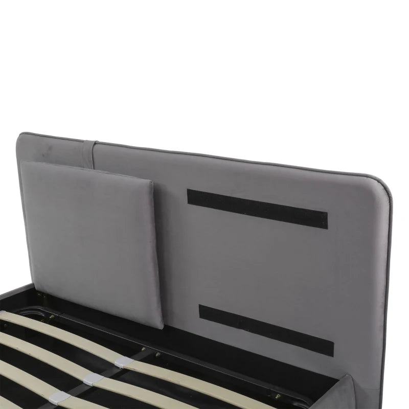 Upholstered Hydraulic Storage Bed with Removable Velvet Headboard - Grey, 210x159x90 cm, Stylish & Functional Bedroom Furniture