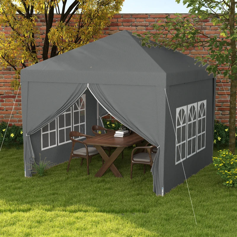 Grey 3x3m Pop Up Waterproof Gazebo Tent with Windows & Carry Bag