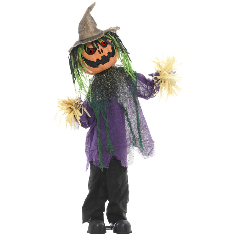 3'6" Pumpkin Scarecrow Halloween Animatronic with Glowing Eyes - Spooky Outdoor Decoration for Halloween Parties
