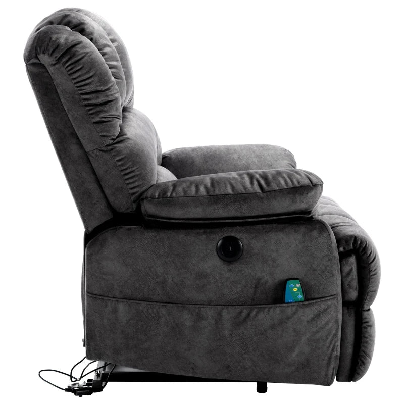 Electric Power Lift Recliner Chair with Heating, Massage, Vibration, USB Ports, and Side Pockets - Grey, 103x100x106 cm
