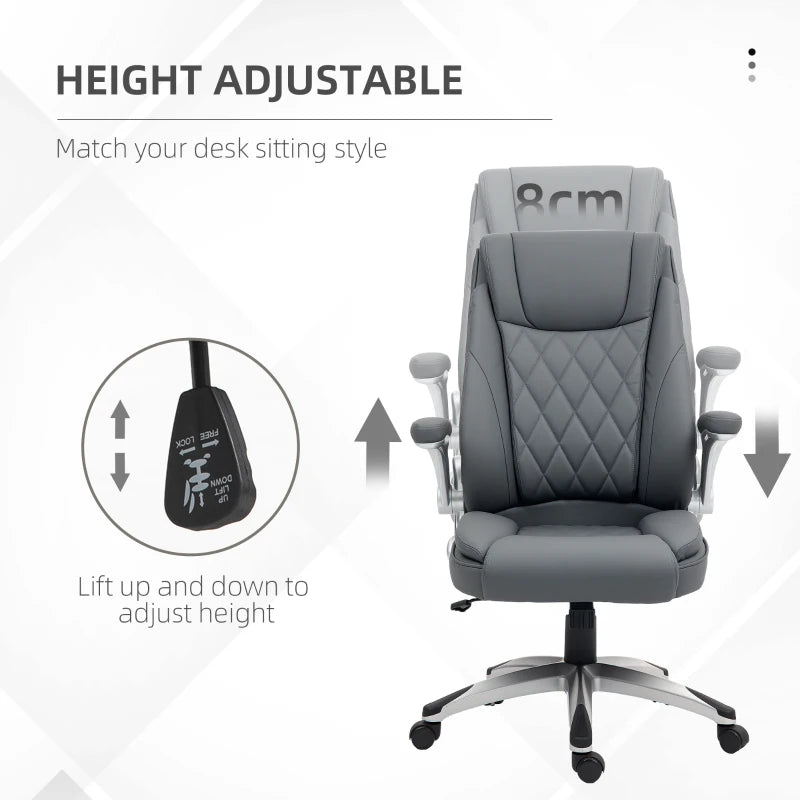 Vinsetto Dark Grey Faux Leather Executive Swivel Office Chair - Ergonomic Design, Adjustable Height, Modern Comfort for Home & Office
