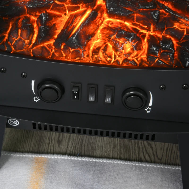 900W 1800W Freestanding Electric Fireplace Heater Adjustable Flame Tempered Glass Retro Design Safe Home Warmth