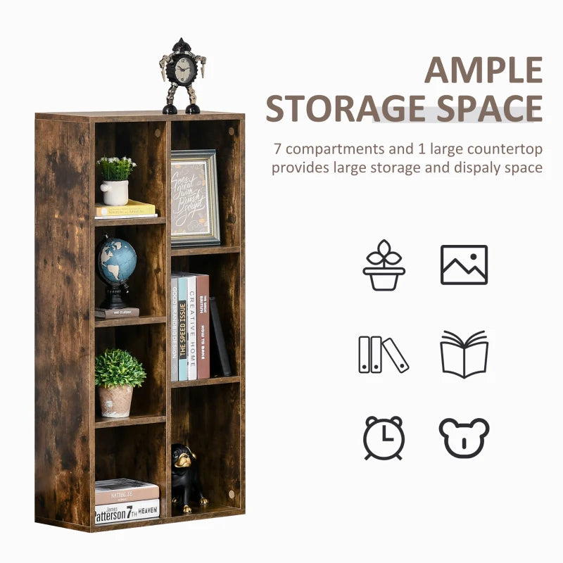 Rustic Brown Seven-Cube Bookcase - Stylish Storage Solution for Home & Office, Modern Wood Effect Design